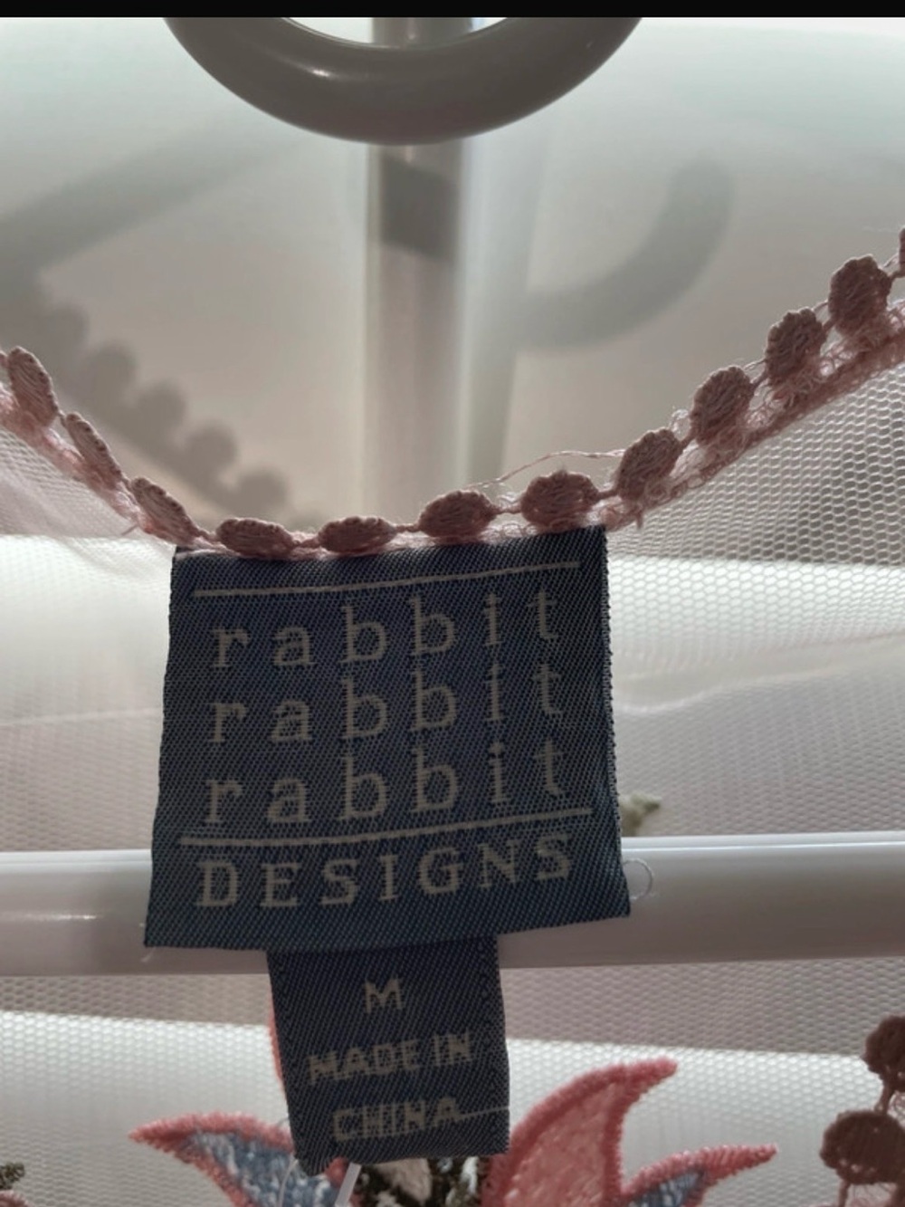 Rabbit Rabbit Rabbit Blue and Pink Embroidered Home Accent - Picture 2 of 3